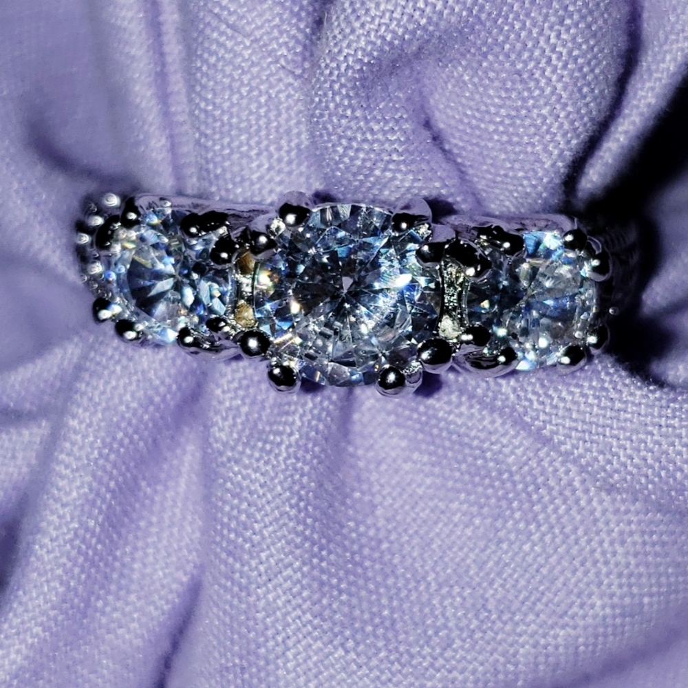 3 stone White Topaz band .925 SS Branded